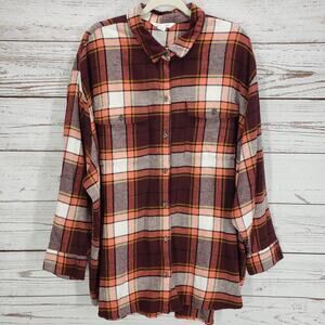 Old Navy New The Boyfriend Shirt Women's Cotton Burgundy Plaid Size 3X